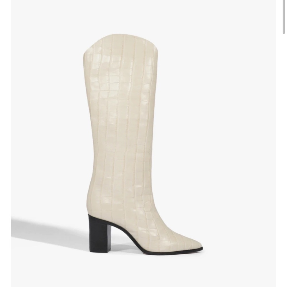 SCHUTZ Cream Croc-Embossed Heeled Boots